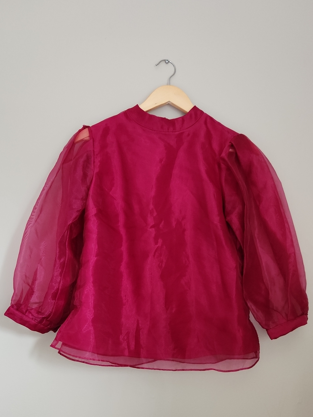 CeCe Fuchsia Organza Puff Sleeve Blouse Women's Size S